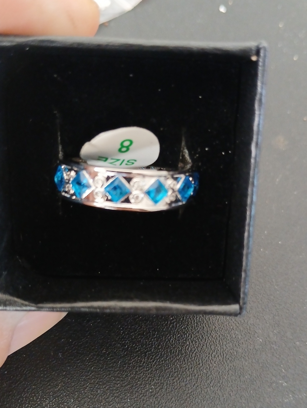 Bomb Party Size 8 Blue Crystal Square-Accent Women Ring